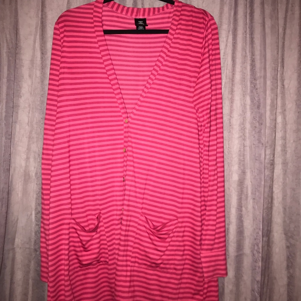 Agnes & Dora pink striped button up cardigan